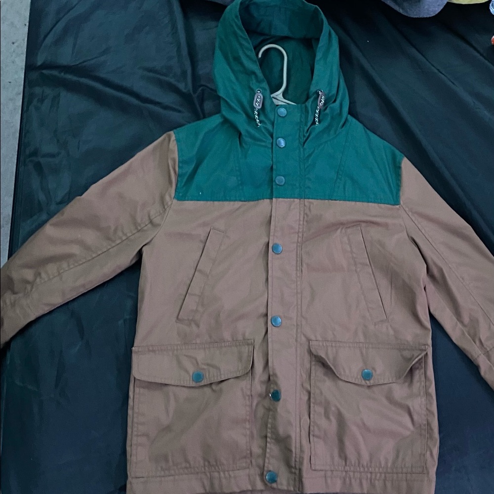 DIVIDED brown and green zip up and button up